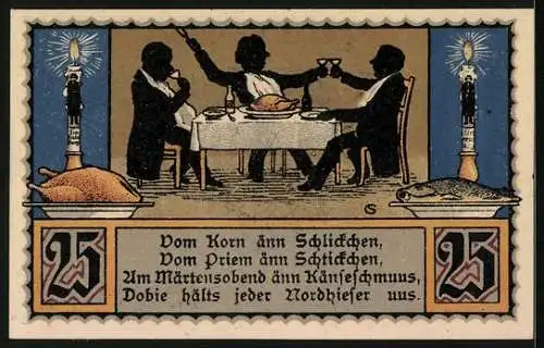 Notgeld Nordhausen a. H. 1921, 25 Pfennig, Drei Herren beim Dinner