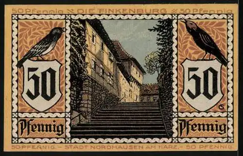 Notgeld Nordhausen a. H. 1921, 50 Pfennig, Aufgang zur Finkenburg