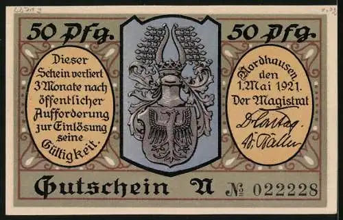 Notgeld Nordhausen a. H. 1921, 50 Pfennig, Alter Mann beim Schnitzen