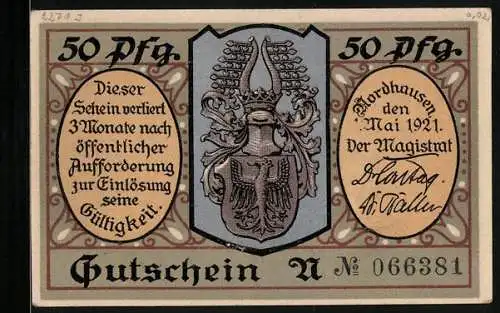 Notgeld Nordhausen a. H. 1921, 50 Pfennig, Älterer Herr beim Schnitzen
