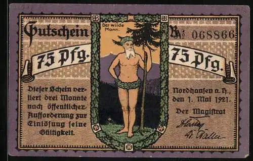 Notgeld Nordhausen a. H. 1921, 75 Pfennig, Der wilde Mann