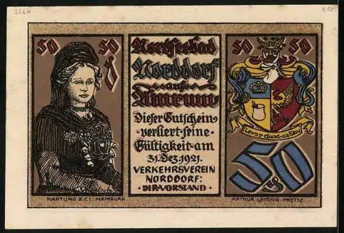 Notgeld Norddorf 1921, 50 Pfennig, Bauernhäuser