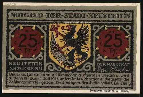 Notgeld Neustettin 1921, 25 Pfennig, Partie am Streitzigsee