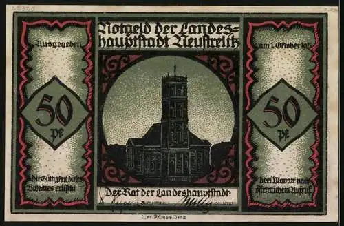 Notgeld Neustrelitz 1921, 50 Pfennig, Die Herrschaften mit ihrem Hofstaat