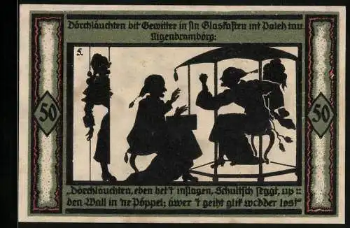 Notgeld Neustrelitz 1921, 50 Pfennig, Seine Durchlaucht während des Gewitters im Glaskasten