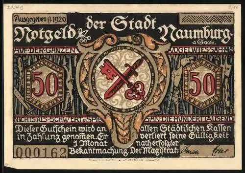 Notgeld Naumburg a. Saale 1920, 50 Pfennig, Die Hussiten ziehen vor der Stadt auf