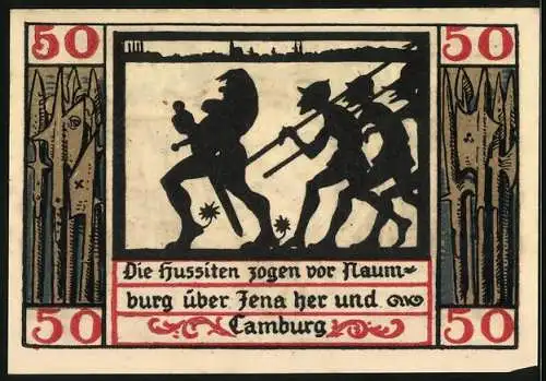 Notgeld Naumburg a. Saale 1920, 50 Pfennig, Die Hussiten ziehen vor der Stadt auf