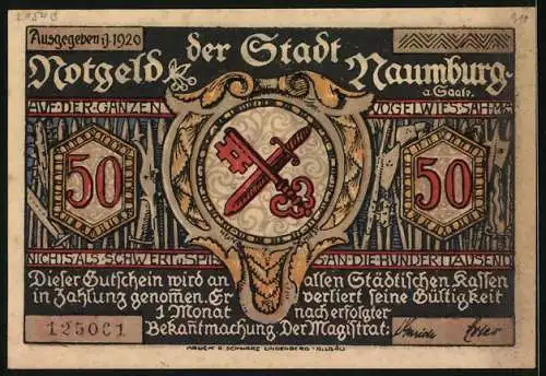 Notgeld Naumburg a. Saale 1920, 50 Pfennig, Die Hussiten kommen