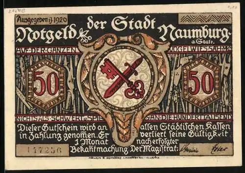 Notgeld Naumburg a. Saale 1920, 50 Pfennig, Die Hussiten kommen über Jena zur Stadt