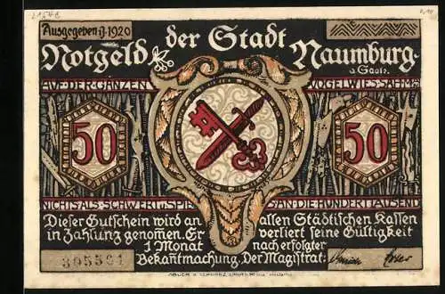 Notgeld Naumburg a. Saale 1920, 50 Pfennig, Prokop verteilt Kirschen
