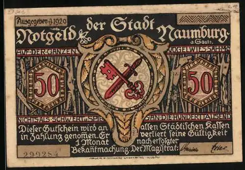 Notgeld Naumburg a. Saale 1920, 50 Pfennig, Prokop verteilt Kirschen