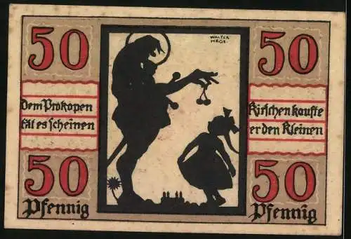 Notgeld Naumburg a. Saale 1920, 50 Pfennig, Prokop verteilt Kirschen