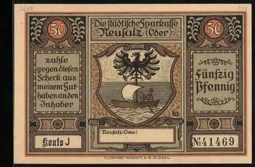 Notgeld Neusalz, 50 Pfennig, Erhebung zur Stadt durch König Friedrich den Grossen