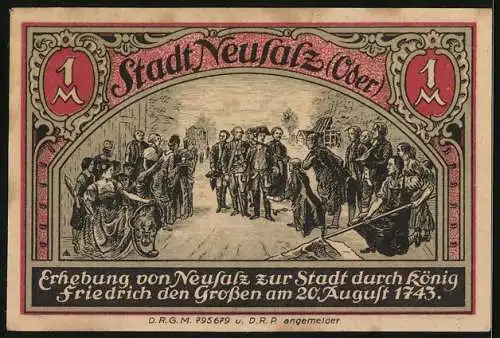 Notgeld Neusalz /Oder, 1 Mark, Erhebung zur Stadt durch Friedrich den Grossen