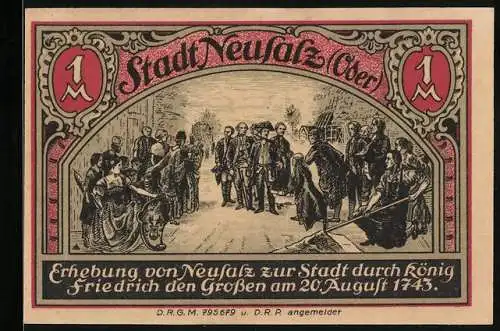 Notgeld Neusalz /Oder, 1 Mark, Friedrich der Grosse erhebt Neusalz zur Stadt