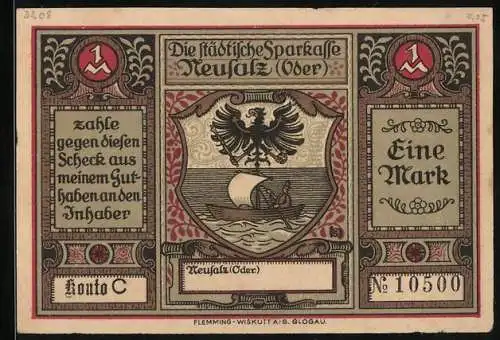 Notgeld Neusalz /Oder, 1 Mark, Friedrich der Grosse erhebt Neusalz zur Stadt