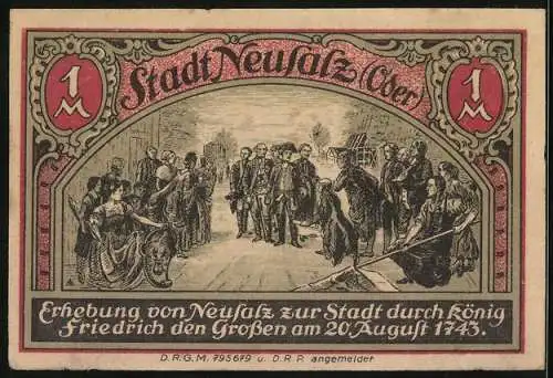 Notgeld Neusalz /Oder, 1 Mark, Friedrich der Grosse erhebt Neusalz zur Stadt