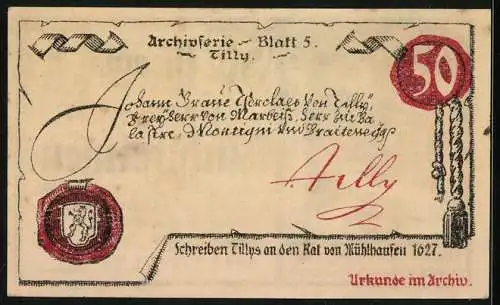 Notgeld Mühlhausen 1921, 50 Pfennig, Eule im Archiv und Wappen