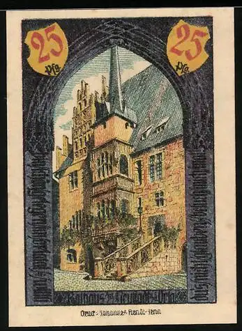 Notgeld Neustadt a. d. Orla 1921, 25 Pfennig, Wappen und Rathaus