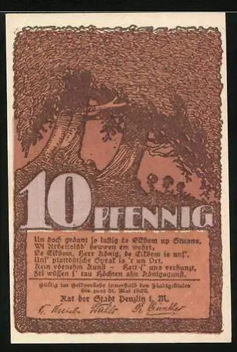Notgeld Penzlin i. M. 1922, 10 Pfennig, Wohnhaus und Bäume