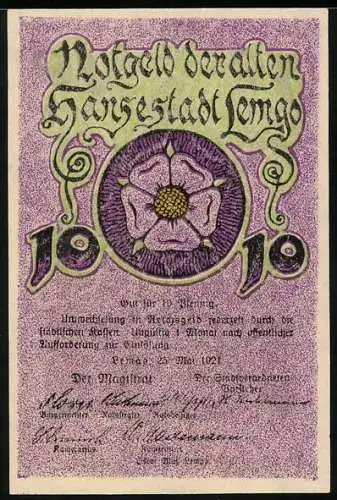 Notgeld Lemgo 1921, 10 Pfennig, Hexenbürgermeisterhaus