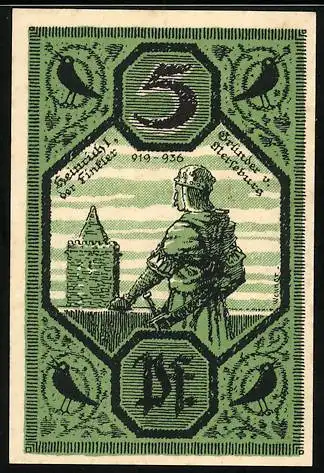 Notgeld Merseburg 1921, 5 Pfennig, Rabe und Heinrich I.