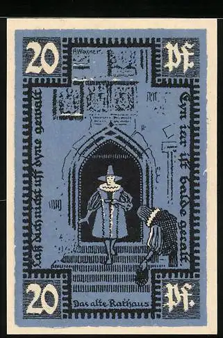 Notgeld Merseburg 1921, 10 Pfennig, Rabe und das alte Rathaus