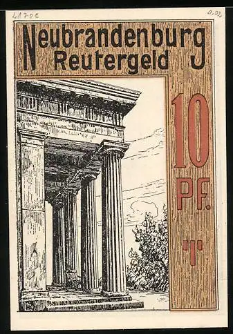 Notgeld Neubrandenburg 1922, 10 Pfennig, Strassenpartie und klassizistisches Gebäude