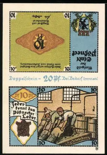 Notgeld Pössneck, 20 Pfennig, Schritte der Lederverarbeitung