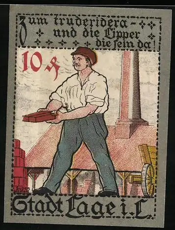 Notgeld Lage i. Lippe 1921, 10 Pfennig, Arbeit in der Ziegelei