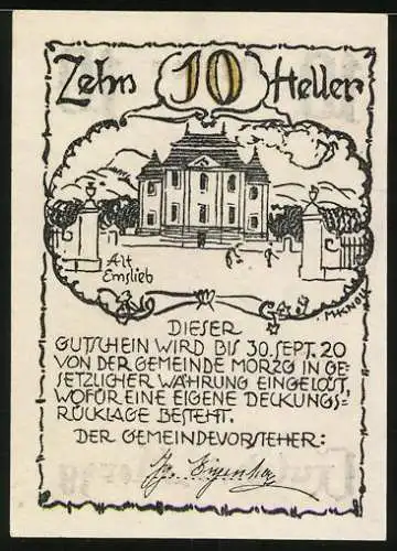 Notgeld Morzg 1910, 10 Heller, Alt Emslieb und Altarschrein