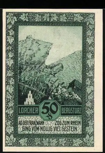 Notgeld Lorch im Rheingau 1921, 50 Pfennig, Lorcher Bergsturz und Rhein
