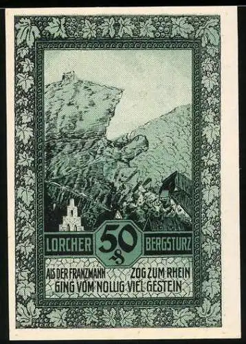 Notgeld Lorch im Rheingau 1921, 50 Pfennig, Lorcher Bergsturz und Ortsansicht