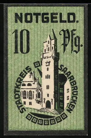 Notgeld Saarbrücken 1919, 10 Pfennig, Alter Turm