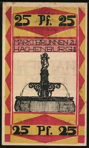 Notgeld Hachenburg 1921, 25 Pfennig, Stadtwappen, Marktbrunnen