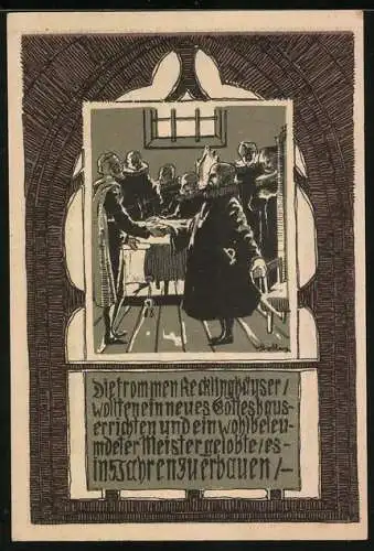 Notgeld Recklinghausen 1921, 50 Pfennig, Ansicht der Kirche, Bürge wollen Kirche bauen