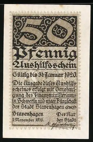 Notgeld Stavenhagen 1919, 50 Pfennig, Unterschrift vom Stadtrat