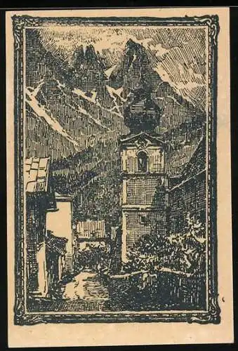 Notgeld Werfen, 20 Heller, Ortspartie mit Kirche