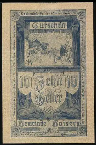 Notgeld Goisern 1920, 10 Heller, Ortspartie im Frühling