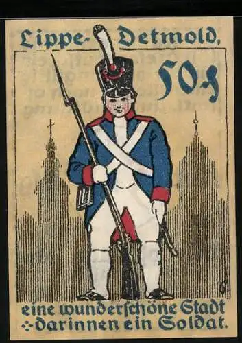 Notgeld Detmold 1920, 50 Pfennig, Soldat mit Gewehr