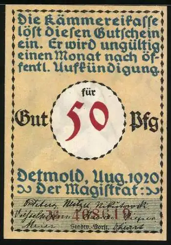 Notgeld Detmold 1920, 50 Pfennig, Soldat am Marschieren