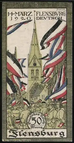 Notgeld Flensburg 1920, 50 Pfennig, Parade vor der Kirche