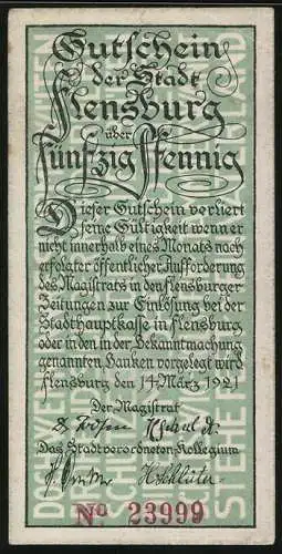 Notgeld Flensburg 1920, 50 Pfennig, Parade vor der Kirche