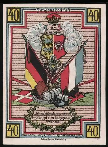 Notgeld Stedesand 1920, 40 Pfennig, Stadtwappen und Flaggen