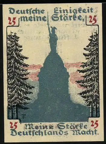 Notgeld Detmold 1920, 25 Pfennig, Denkmal im Wald