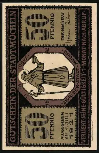 Notgeld Mücheln 1921, 50 Pfennig, Rathaus, Sigil der Stadt