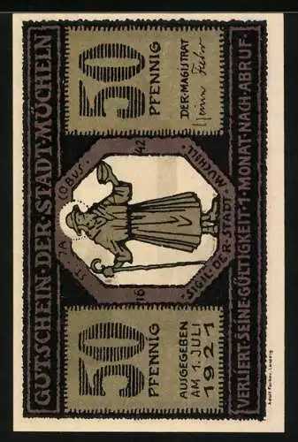 Notgeld Mücheln 1921, 50 Pfennig, Sigil der Stadt, Kirche