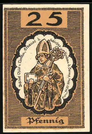 Notgeld Merseburg 1921, 25 Pfennig, Bischof Thilo v. Trotha, Rage