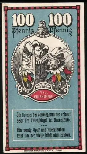 Notgeld Mölln i. Lbg. 1921, 1 Mark, Till Eulenspiegel schaut in den Spiegel