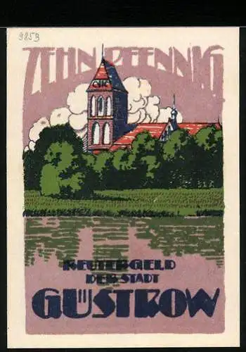 Notgeld Güstrow 1922, 10 Pfennig, Kirche, Bulle